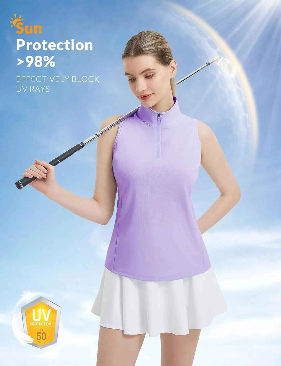 baleaf Women's Golf Shirts Tank Top with Quarter Zip Collar Polo Tennis Sleeveless Racerback Tanks Quick Dry UPF 50 