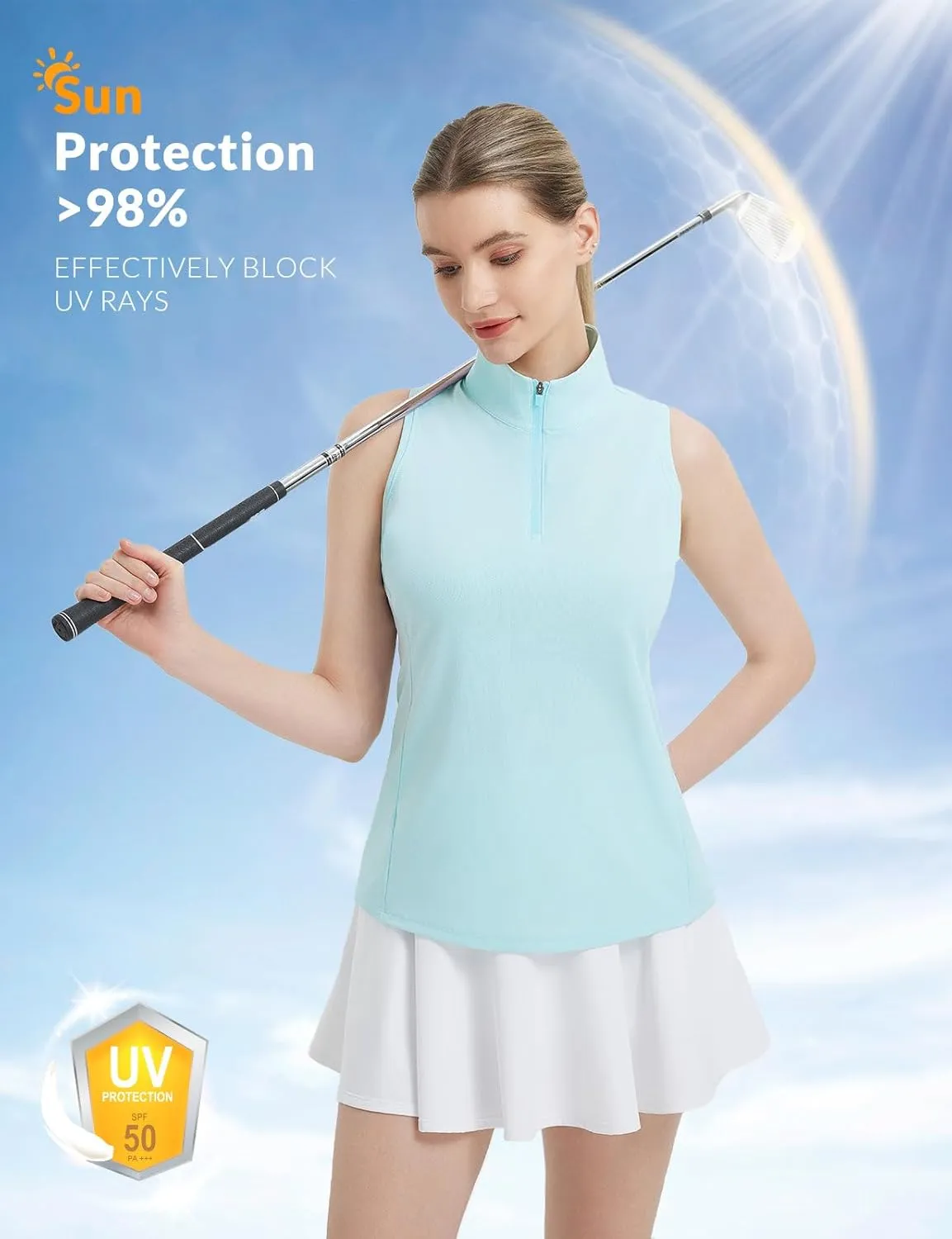 baleaf Women's Golf Shirts Tank Top with Quarter Zip Collar Polo Tennis Sleeveless Racerback Tanks Quick Dry UPF 50 