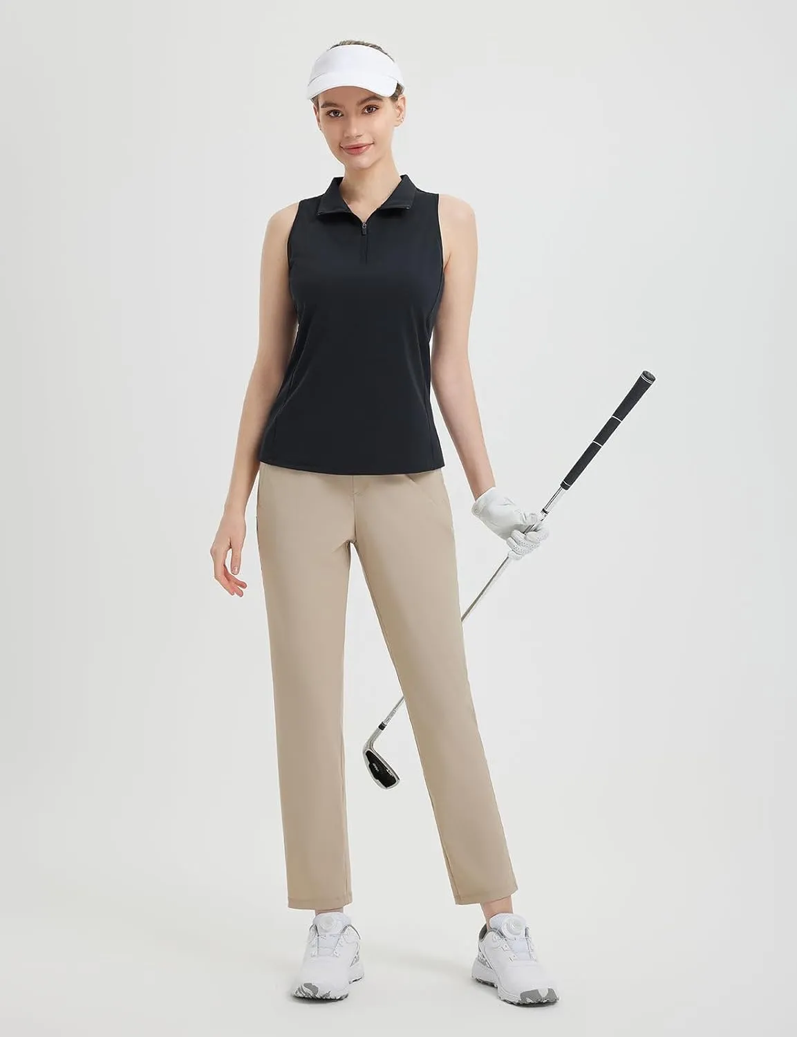 baleaf Women's Golf Shirts Tank Top with Quarter Zip Collar Polo Tennis Sleeveless Racerback Tanks Quick Dry UPF 50 