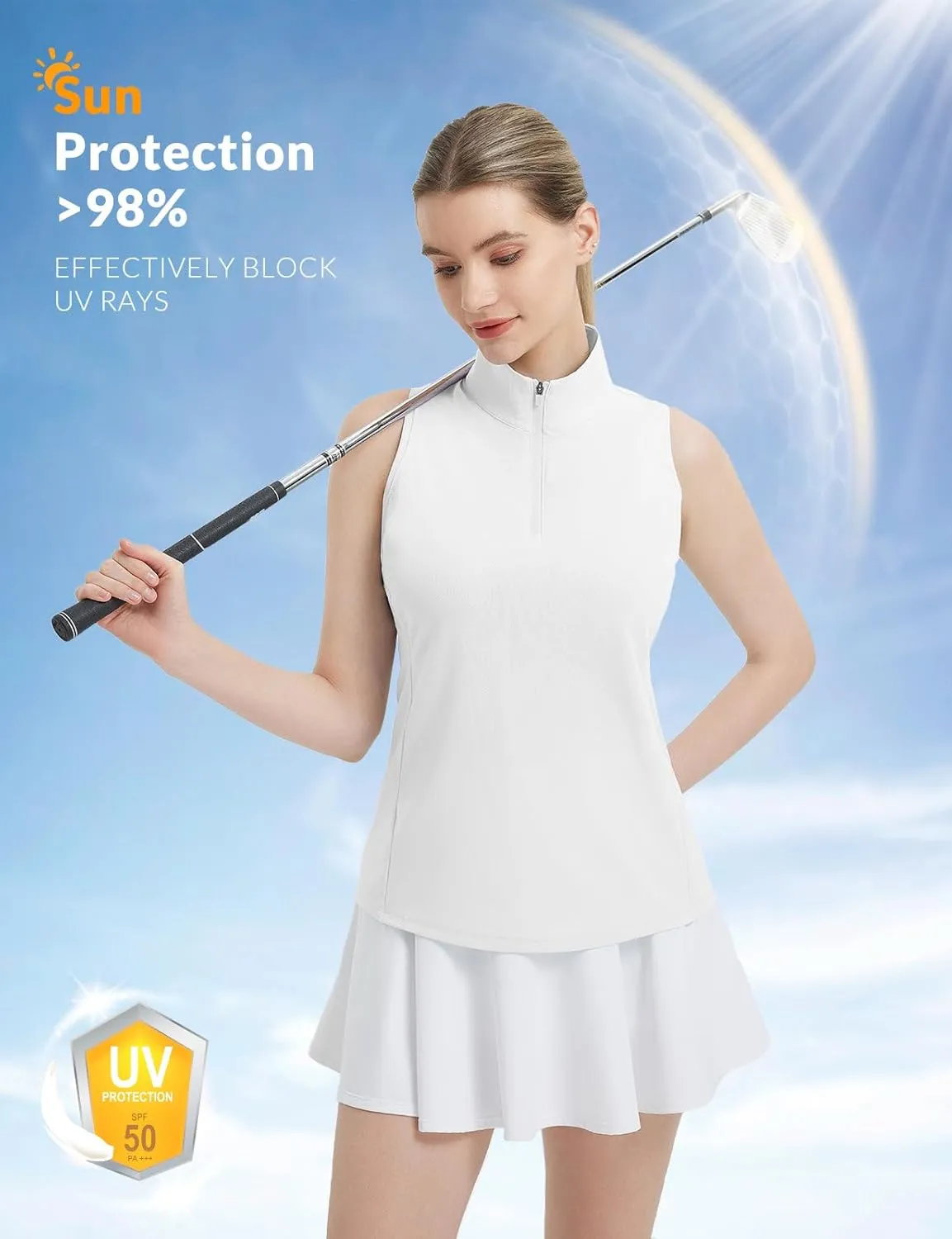 baleaf Women's Golf Shirts Tank Top with Quarter Zip Collar Polo Tennis Sleeveless Racerback Tanks Quick Dry UPF 50 