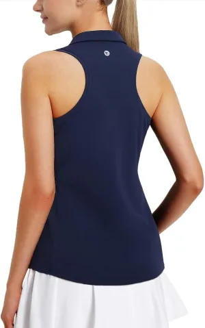 baleaf Women's Golf Shirts Tank Top with Quarter Zip Collar Polo Tennis Sleeveless Racerback Tanks Quick Dry UPF 50 
