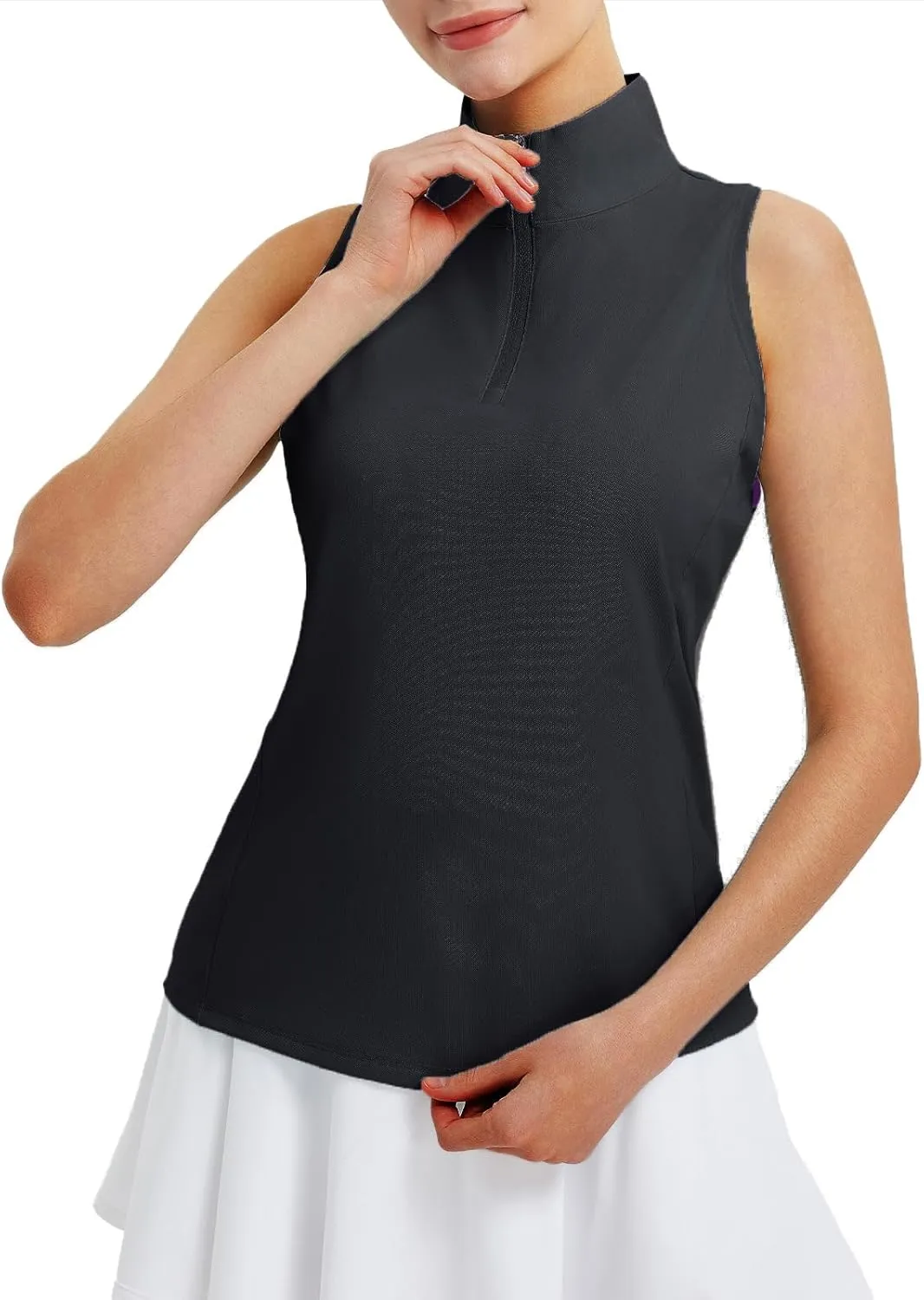 baleaf Women's Golf Shirts Tank Top with Quarter Zip Collar Polo Tennis Sleeveless Racerback Tanks Quick Dry UPF 50 