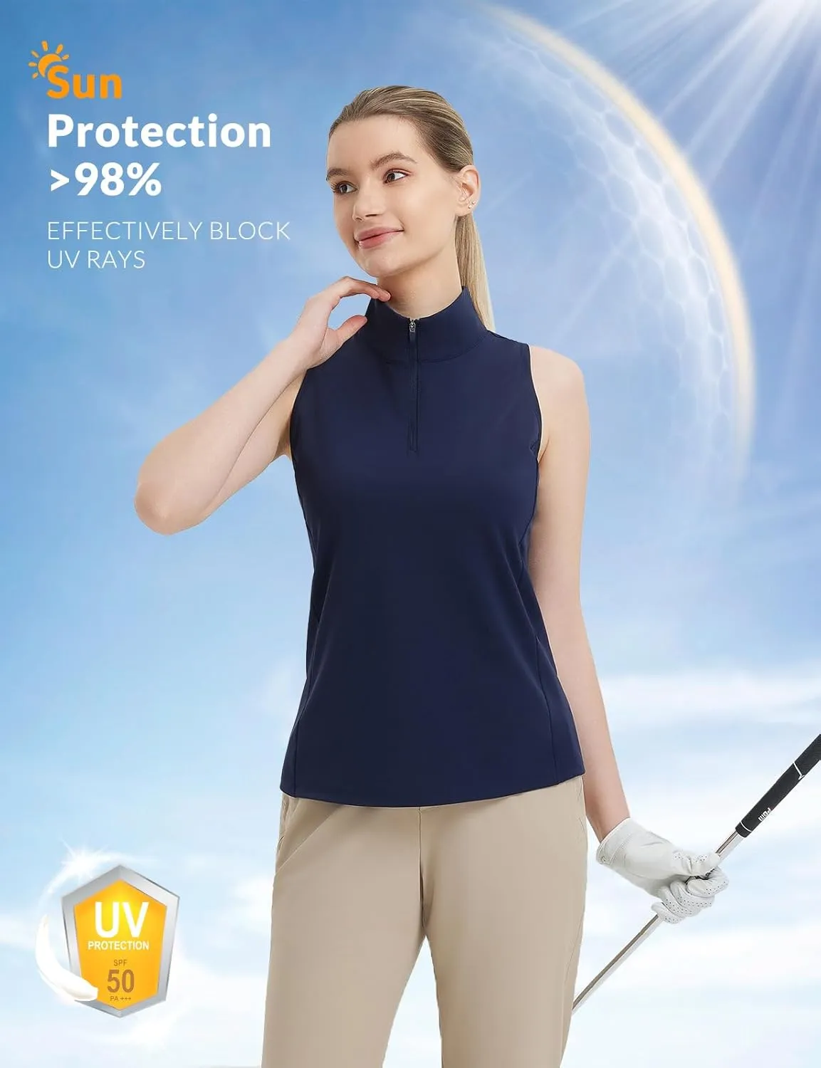 baleaf Women's Golf Shirts Tank Top with Quarter Zip Collar Polo Tennis Sleeveless Racerback Tanks Quick Dry UPF 50 