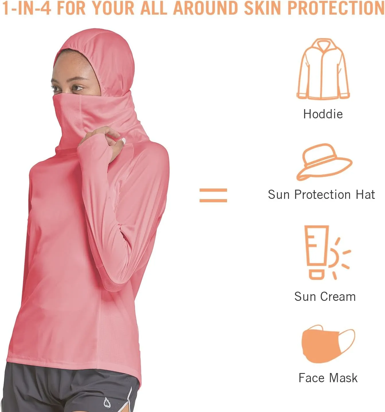 baleaf Women's Long Sleeve Rash Guard with Face Cover UPF 50  Swim Shirts Sun Hoddie Lightweight Quick Dry Hiking Tops