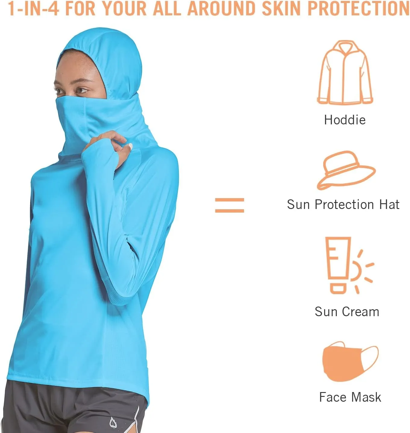baleaf Women's Long Sleeve Rash Guard with Face Cover UPF 50  Swim Shirts Sun Hoddie Lightweight Quick Dry Hiking Tops