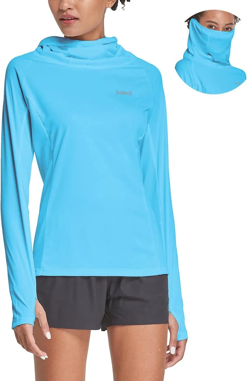 baleaf Women's Long Sleeve Rash Guard with Face Cover UPF 50  Swim Shirts Sun Hoddie Lightweight Quick Dry Hiking Tops