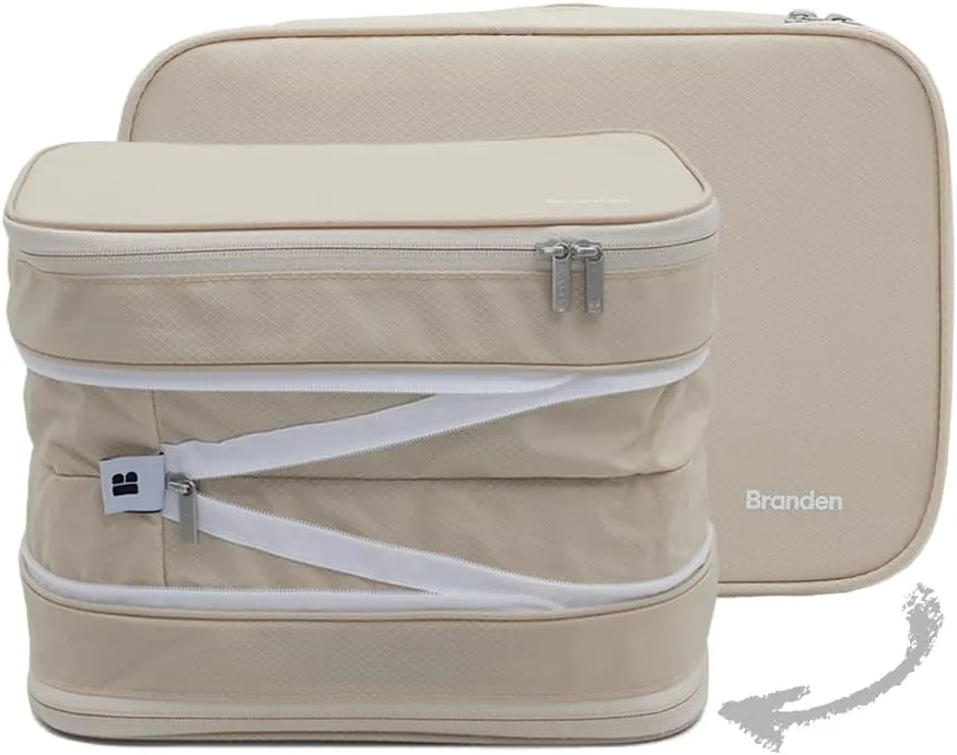 Branden Compression Packing Cube, Small, Sandbeige | Travel Essentials l Luggage Organizer l Self Compression Organizer for Travel l Overnight Trip, Road Trip, Beach, Cruise