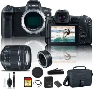 Canon EOS R Mirrorless Digital Camera 3075C002 with Canon EF Mount Adapter, Canon EF-S 18-55mm Lens, Bag, 32GB Memory Card and More (Renewed)