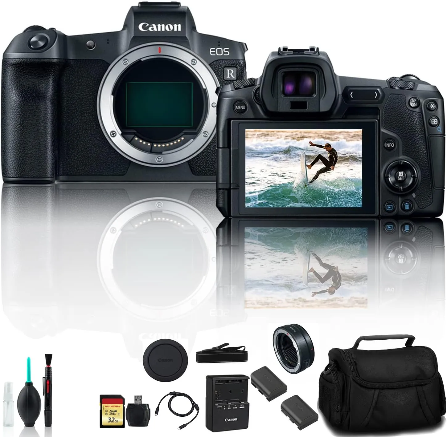 Canon EOS R Mirrorless Digital Camera 3075C002 with Extra Battery, Canon EF Mount Adapter, Bag, 32GB Memory Card and More - Starter Bundle (Renewed)