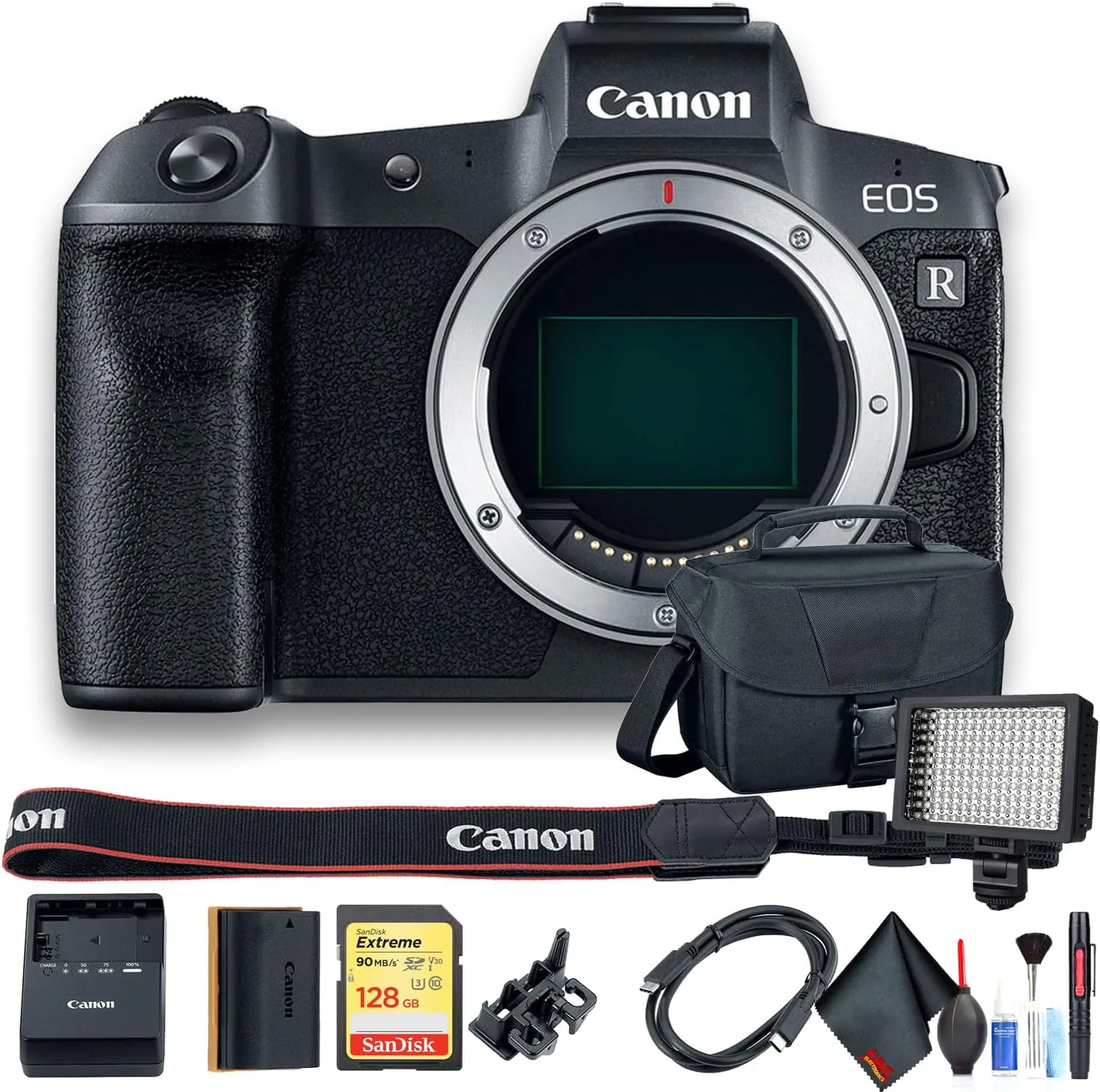 Canon EOS R Mirrorless Digital Camera International Model (3075C002) W/Bag, 128GB Card, LED Light and More (Renewed)