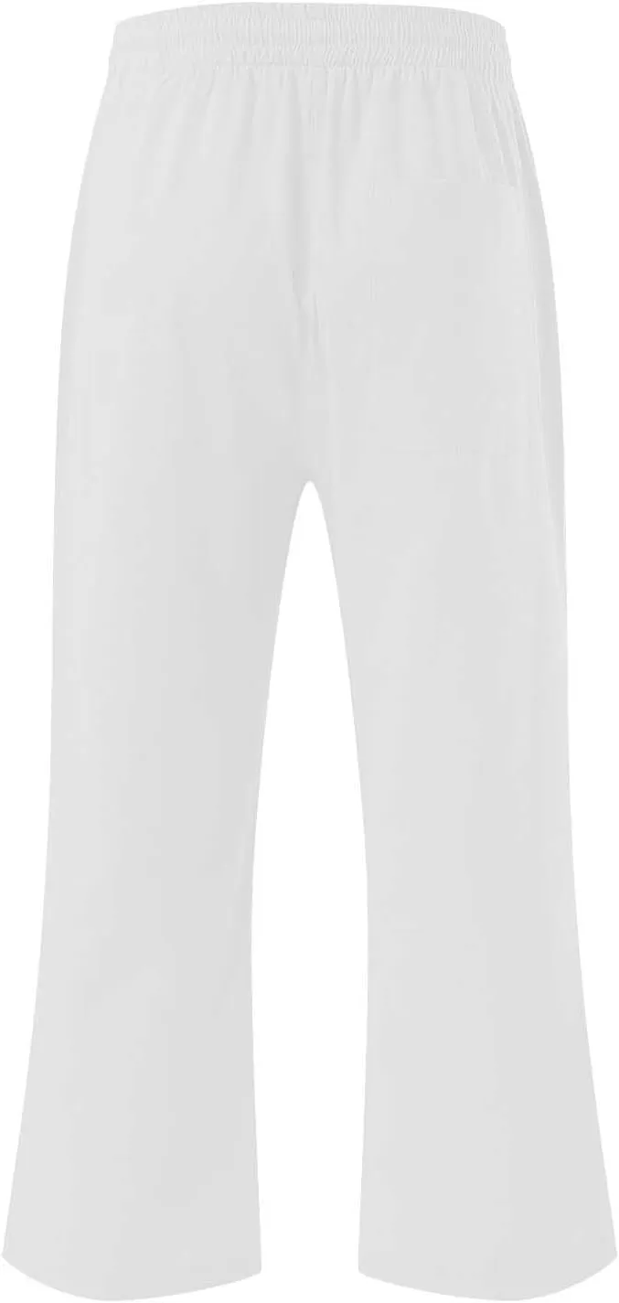 Capri Pants for Women 2024 Summer Casual Drawstring High Waist Linen Pants Straight Wide Leg Capris Cropped Trousers