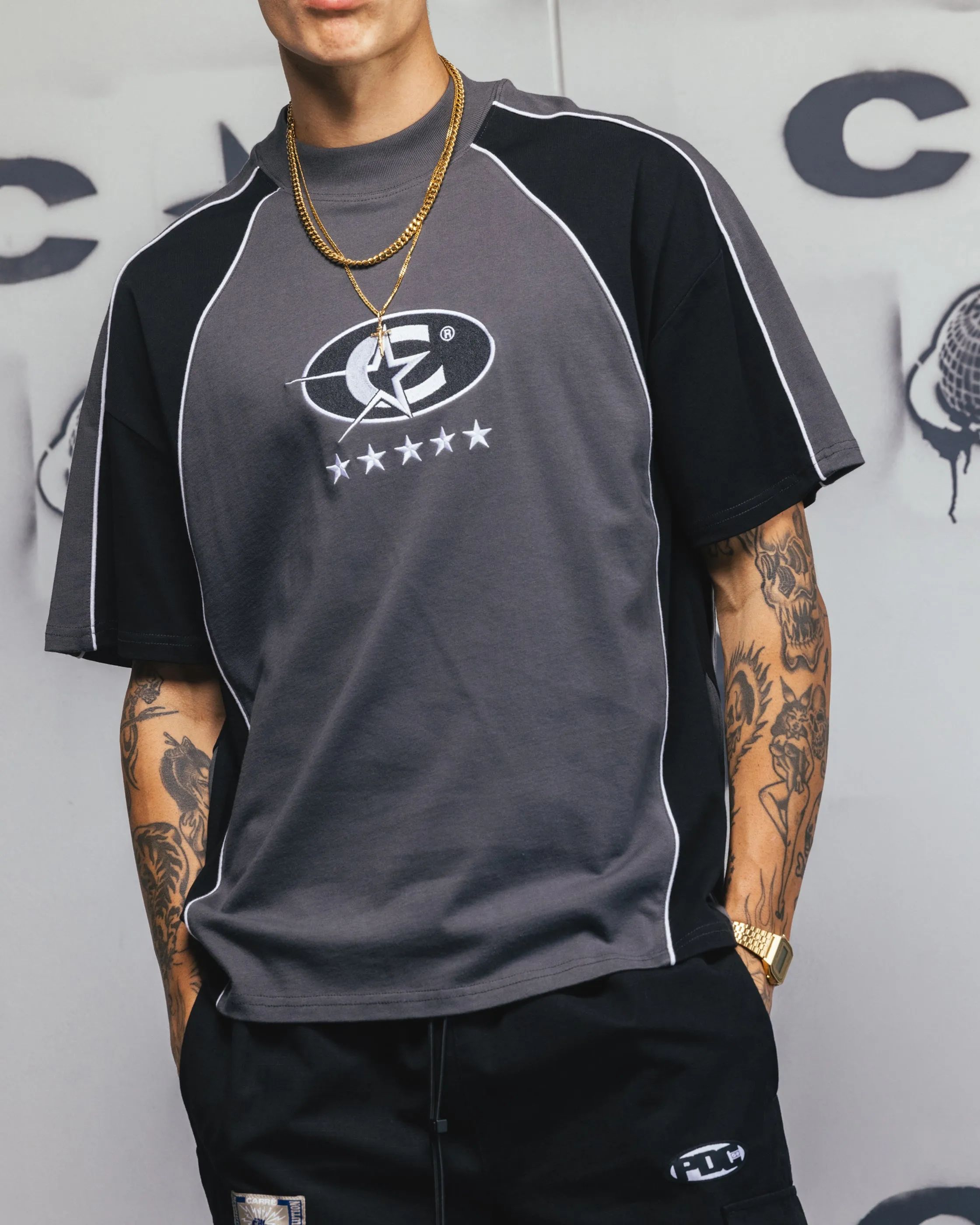Carre Vortex Panelled T-Shirt Grey/Black