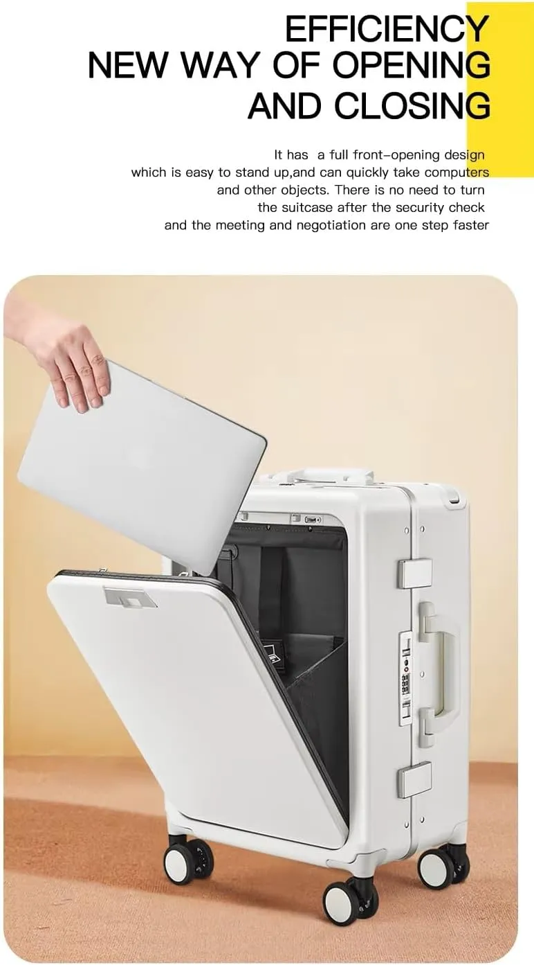 Carry-On Luggage  20-Inch Hard shell Suitcase with 360 Spinner Wheels, TSA Lock, Impact-Resistant Shell, Front Laptop Compartment, Telescoping Handle  White