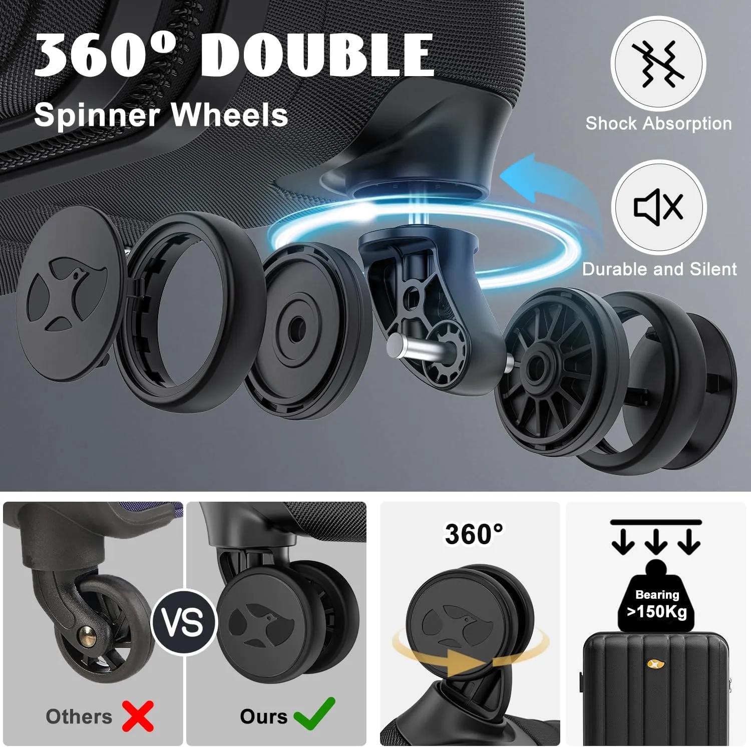 Carry On Luggage 22x14x9 Airline Approved, Hard Suitcases with Spinner Wheels, Polycarbonate Lightweight Luggage, Durable & Stylish, Built-in TSA Lock, Black