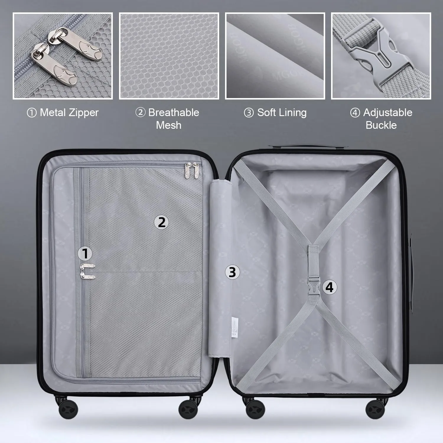 Carry On Luggage 22x14x9 Airline Approved, Hard Suitcases with Spinner Wheels, Polycarbonate Lightweight Luggage, Durable & Stylish, Built-in TSA Lock, Black