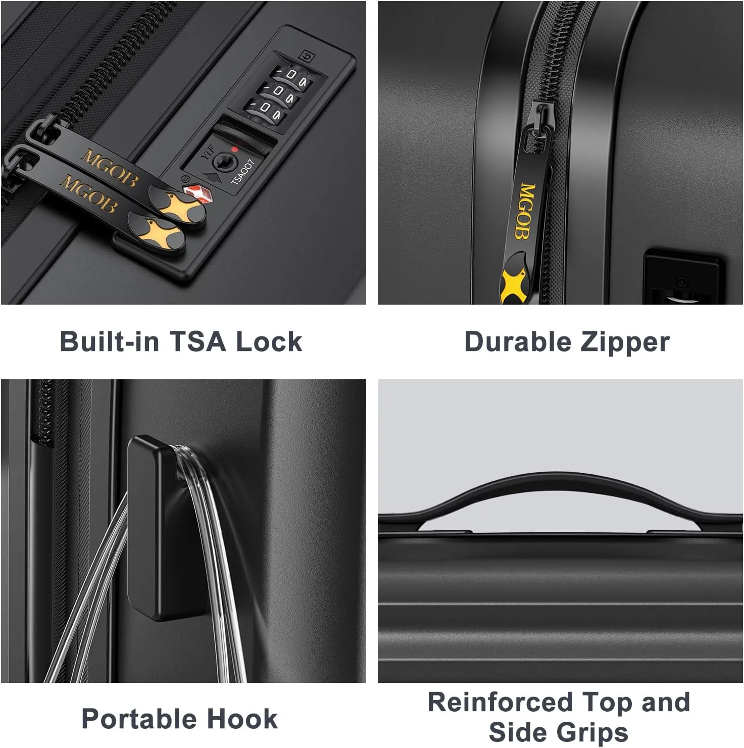 Carry On Luggage 22x14x9 Airline Approved, PC Hard Suitcases with Spinner Wheels, Lightweight Luggage, TSA Approved, 20 Inch Carry-On, Black
