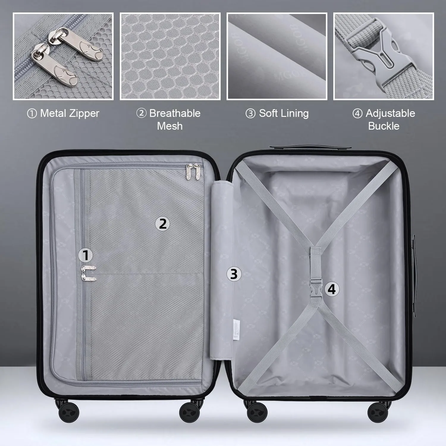 Carry On Luggage 22x14x9 Airline Approved, PC Hard Suitcases with Spinner Wheels, Lightweight Luggage, TSA Approved, 20 Inch Carry-On, Black