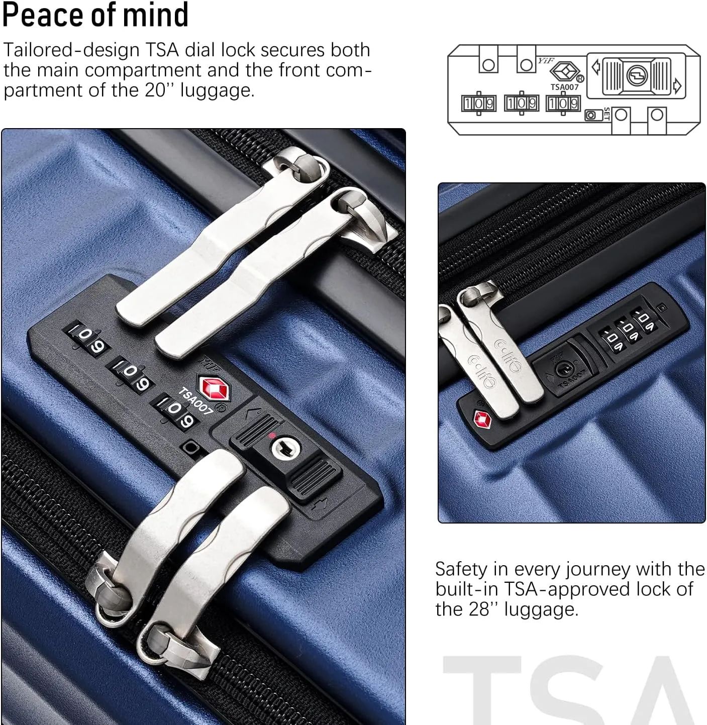 Coolife Luggage Suitcase Piece Set Carry On Hardside ABS PC Spinner Trolley TSA Lock USB Port Pocket Compartment