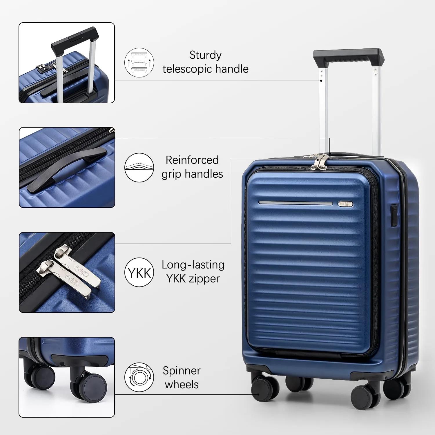 Coolife Luggage Suitcase Piece Set Carry On Hardside ABS PC Spinner Trolley TSA Lock USB Port Pocket Compartment