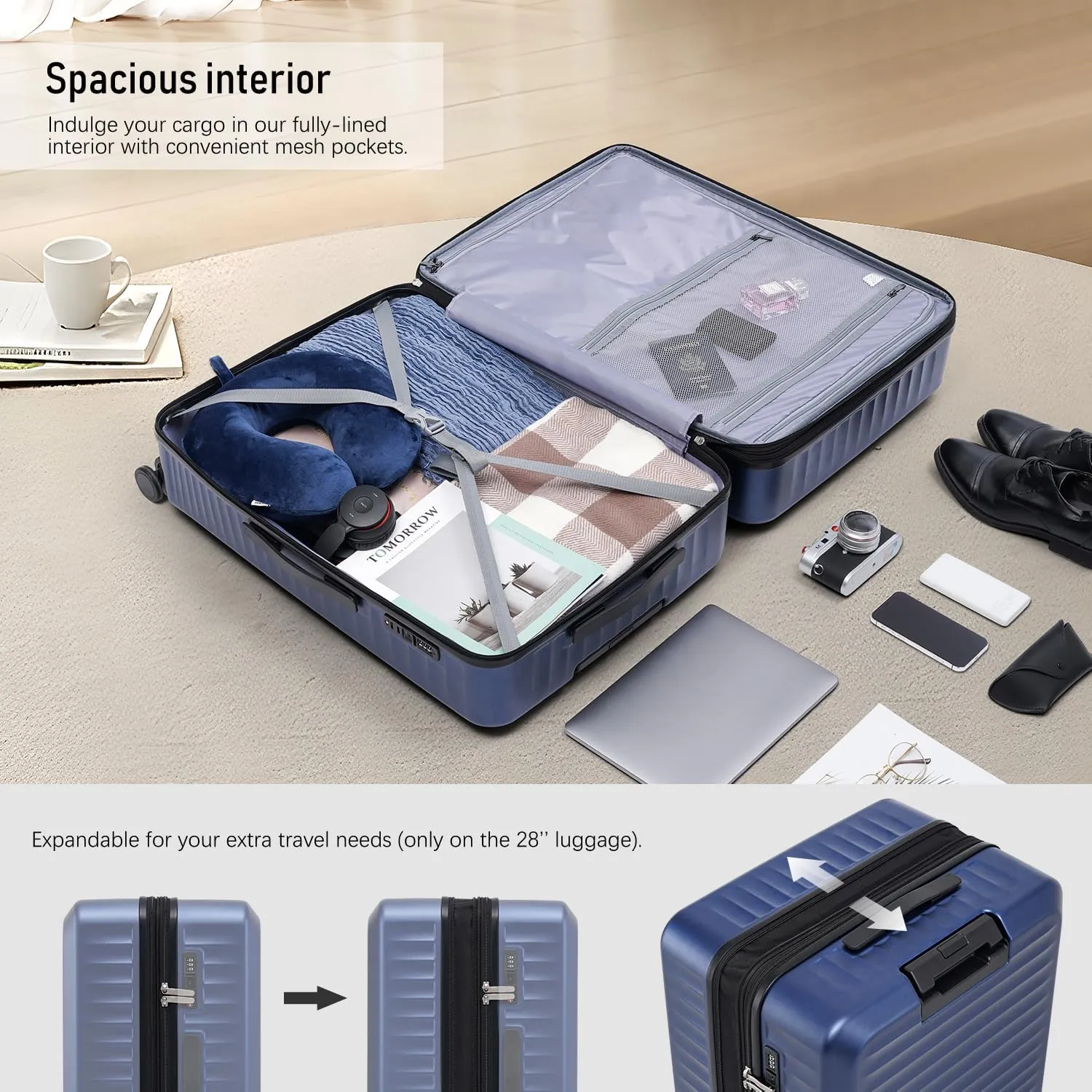 Coolife Luggage Suitcase Piece Set Carry On Hardside ABS PC Spinner Trolley TSA Lock USB Port Pocket Compartment