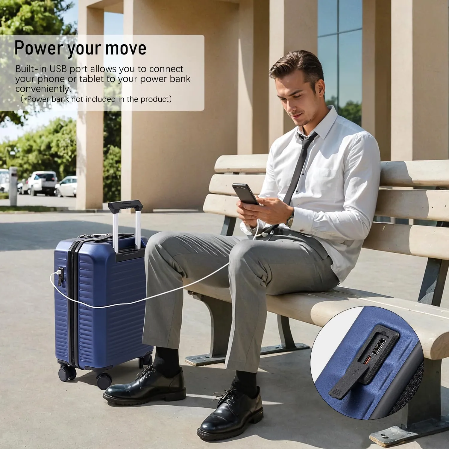Coolife Luggage Suitcase Piece Set Carry On Hardside ABS PC Spinner Trolley TSA Lock USB Port Pocket Compartment