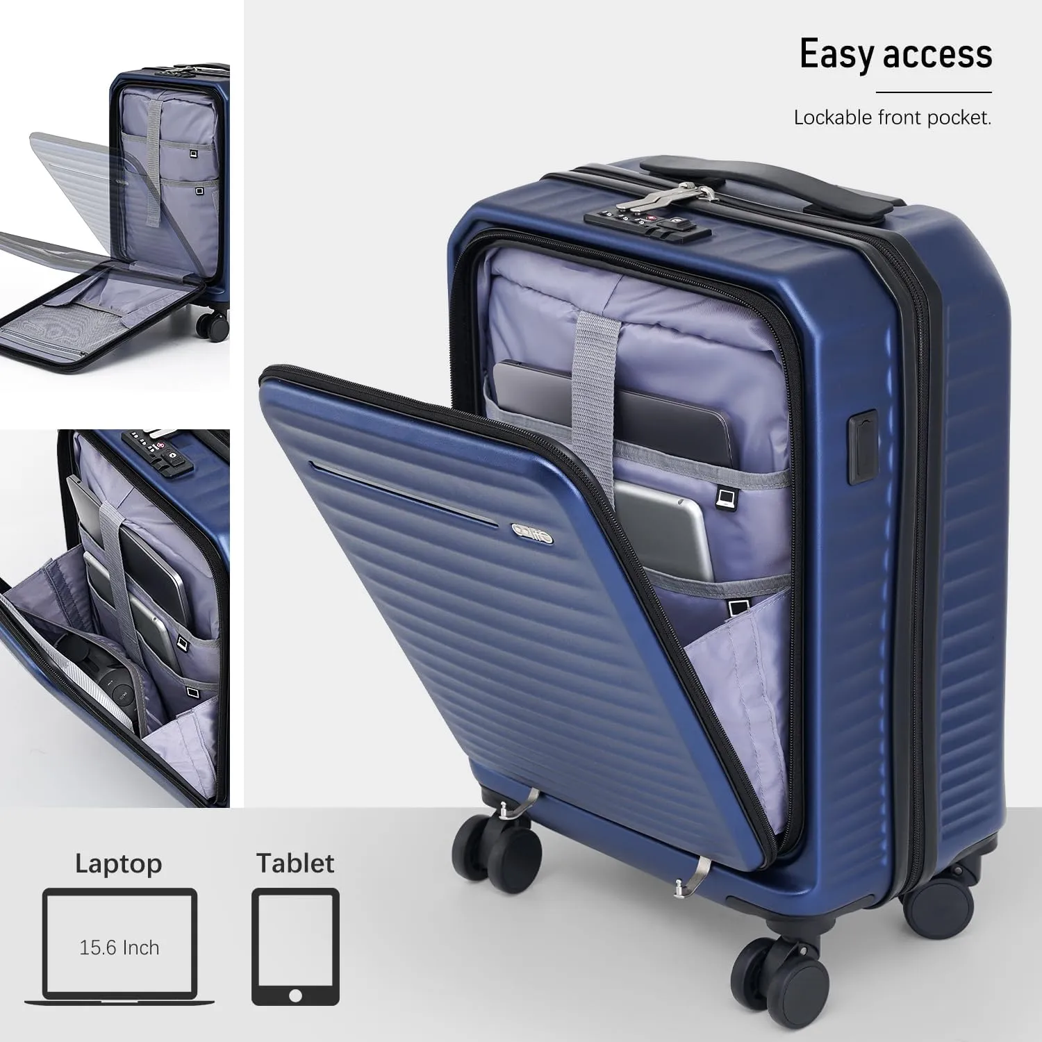 Coolife Luggage Suitcase Piece Set Carry On Hardside ABS PC Spinner Trolley TSA Lock USB Port Pocket Compartment