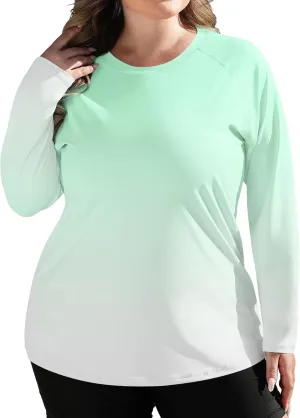 COOTRY Women's Plus Size UPF 50  Sun Shirts Long Sleeve Workout Hiking Tops UV Protection Rash Guard Quick Dry Swim Shirt