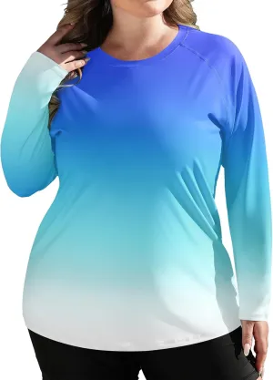 COOTRY Women's Plus Size UPF 50  Sun Shirts Long Sleeve Workout Hiking Tops UV Protection Rash Guard Quick Dry Swim Shirt