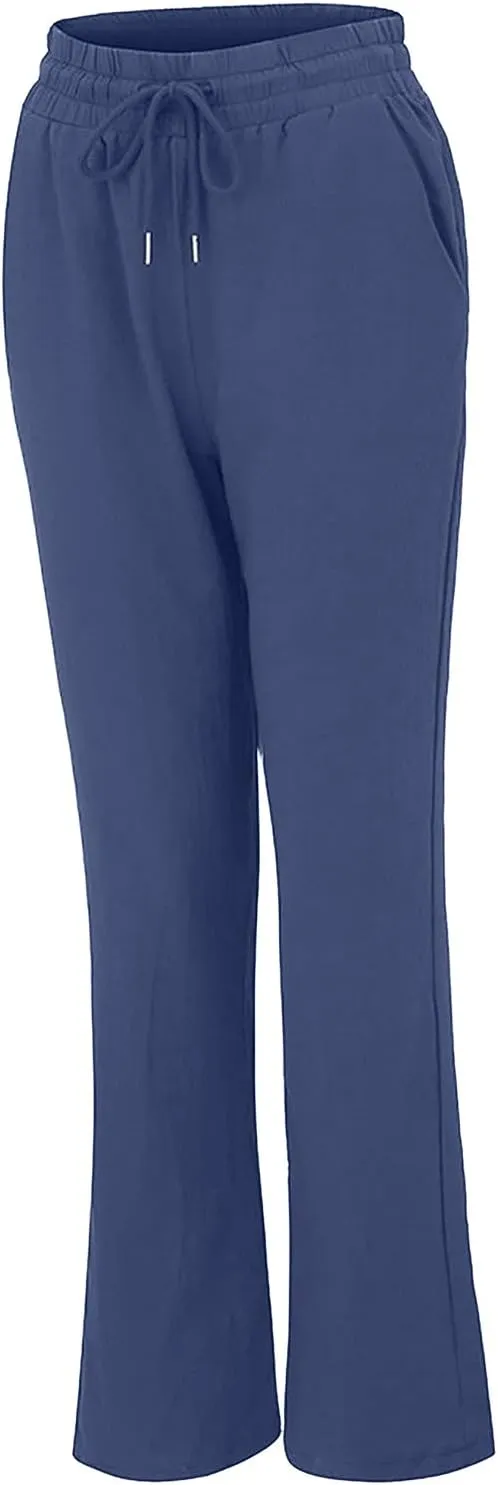 Cotton Linen Pants Women Staight Leg Dressy Casual Summer Pants Elastic High Waisted Trousers with Pockets