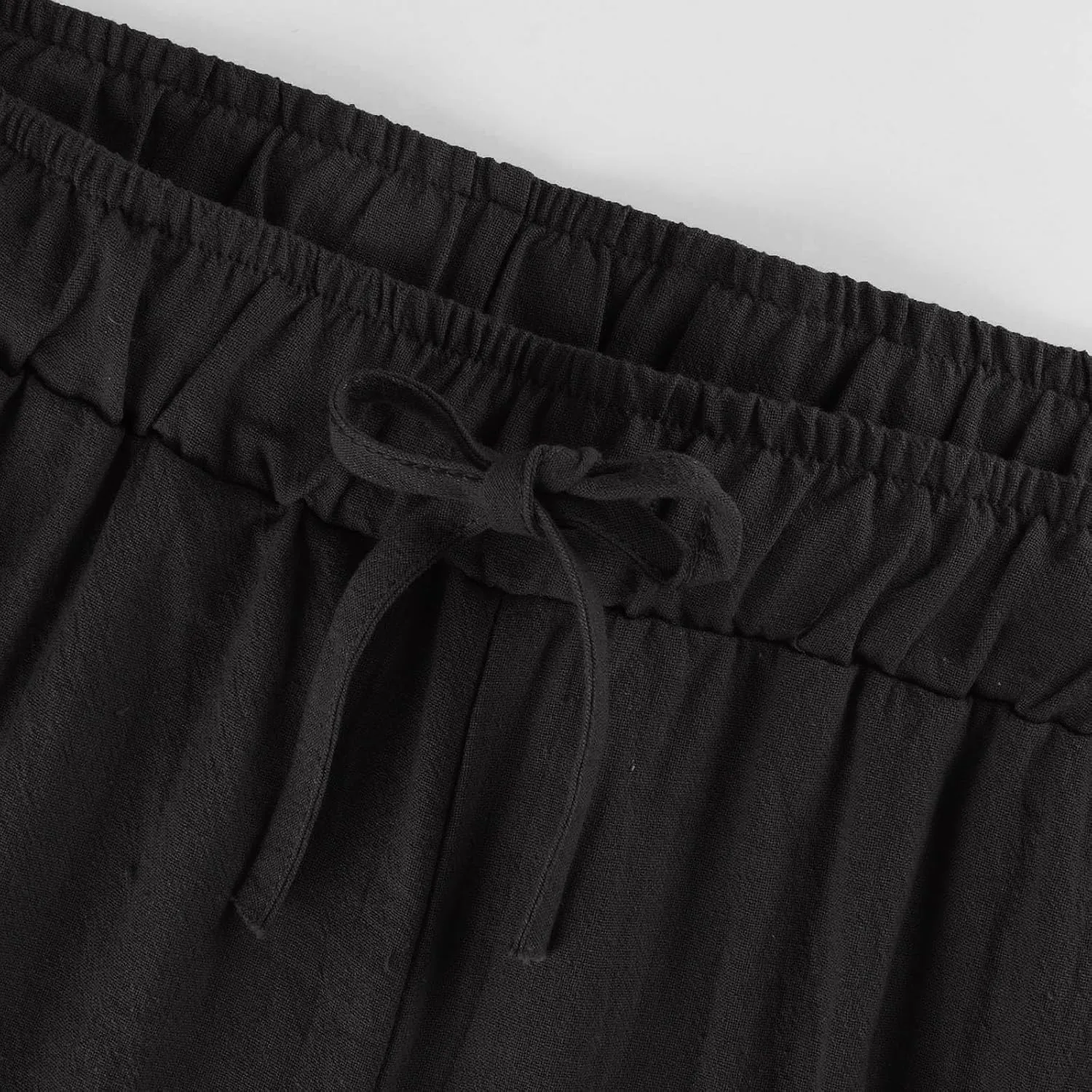 Cotton Linen Pants Women Summer Casual Wide Leg Loose Trousers Drawstring High Waist Palazzo Pants with Pocket