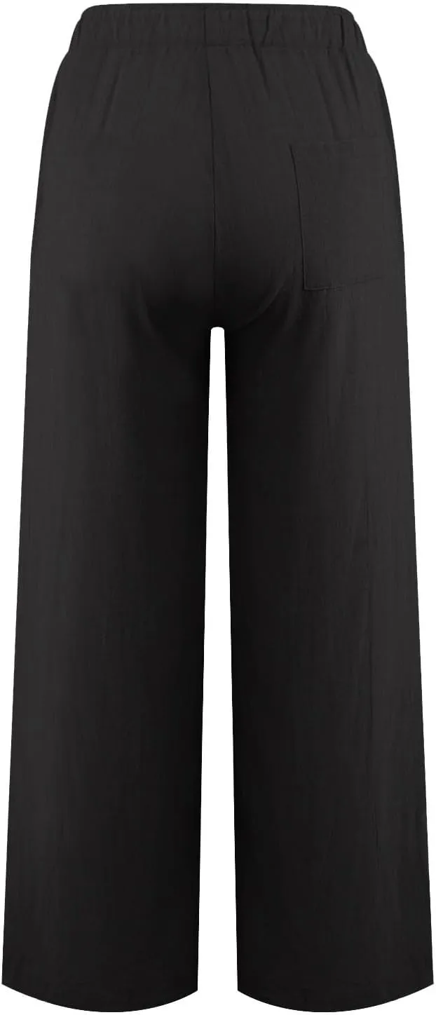 Cotton Linen Pants Women Summer Casual Wide Leg Loose Trousers Drawstring High Waist Palazzo Pants with Pocket