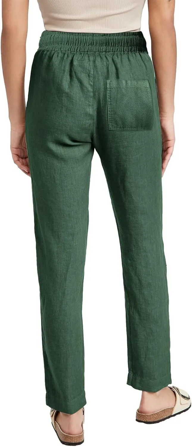 Cotton Linen Pants Women Summer Petite Elastic Waist Solid Lounge Long Trousers Relax Fit Leg White Beach Pant