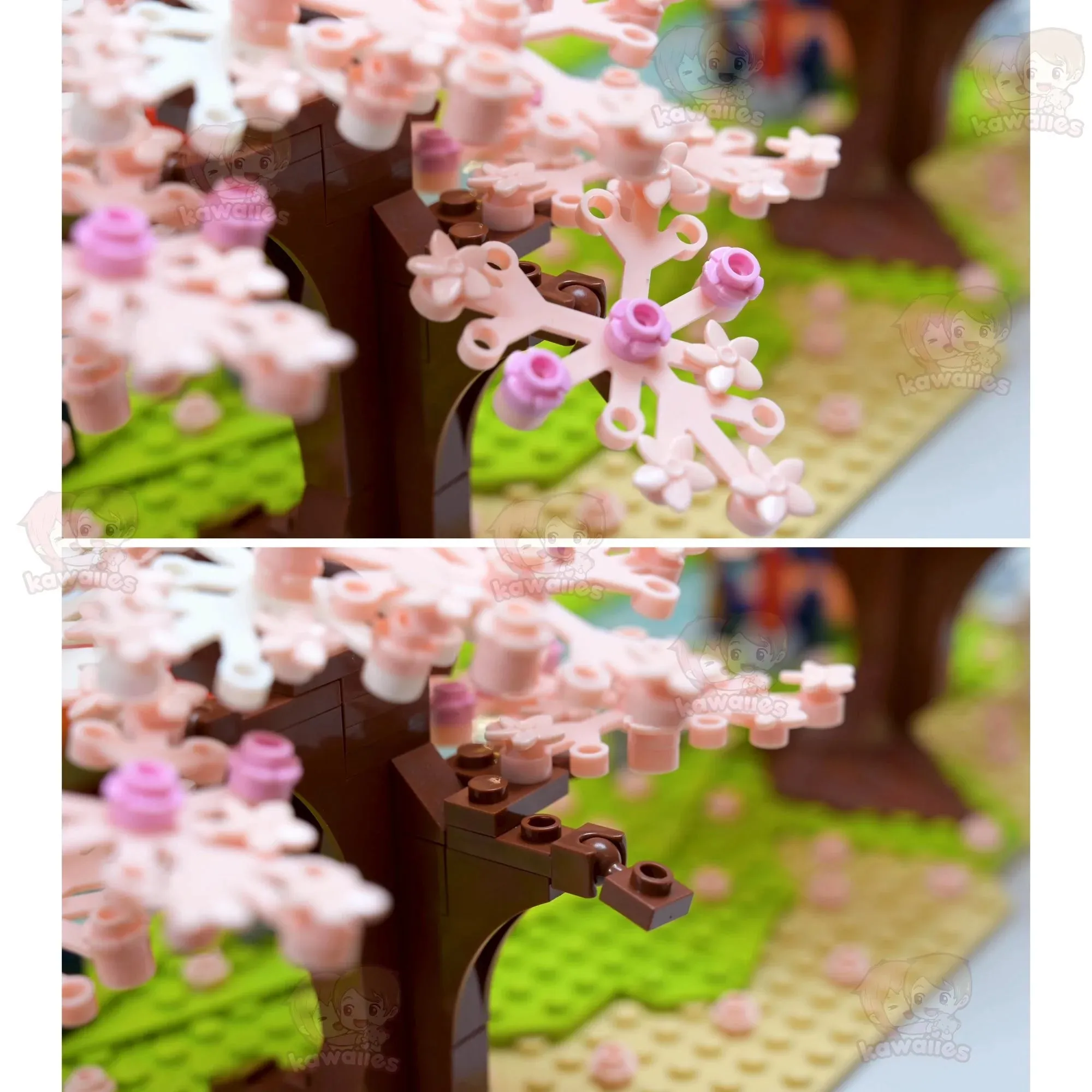 Cute Japanese Building Set Hakone Red Bridge Lake View with Sakura Trees