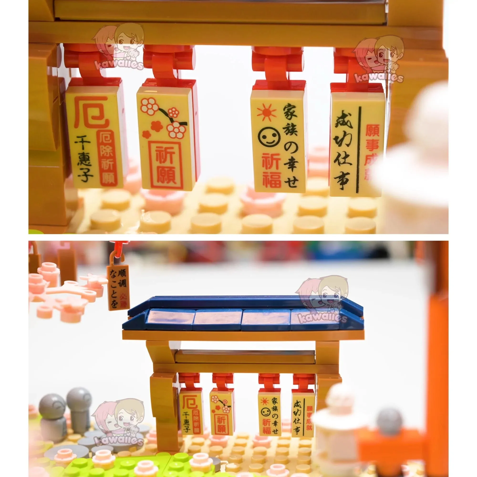 Cute Japanese Building Set Hakone Red Bridge Lake View with Sakura Trees