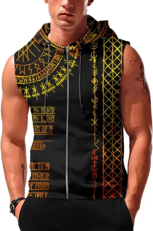 Desantiago - Mens Fashion Muscle Hooded Workout Hooded Tank Tops with Pocket Gym Training Zip Hoodies Sleeveless