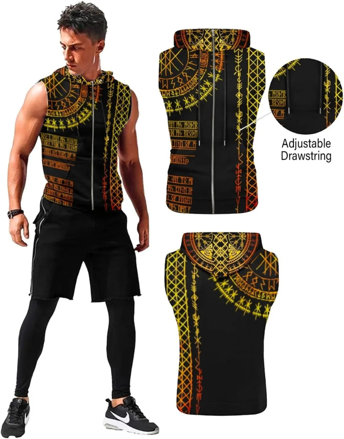 Desantiago - Mens Fashion Muscle Hooded Workout Hooded Tank Tops with Pocket Gym Training Zip Hoodies Sleeveless