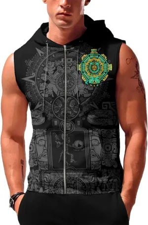 Desantiago - Mens Fashion Muscle Hooded Workout Hooded Tank Tops with Pocket Gym Training Zip Hoodies Sleeveless