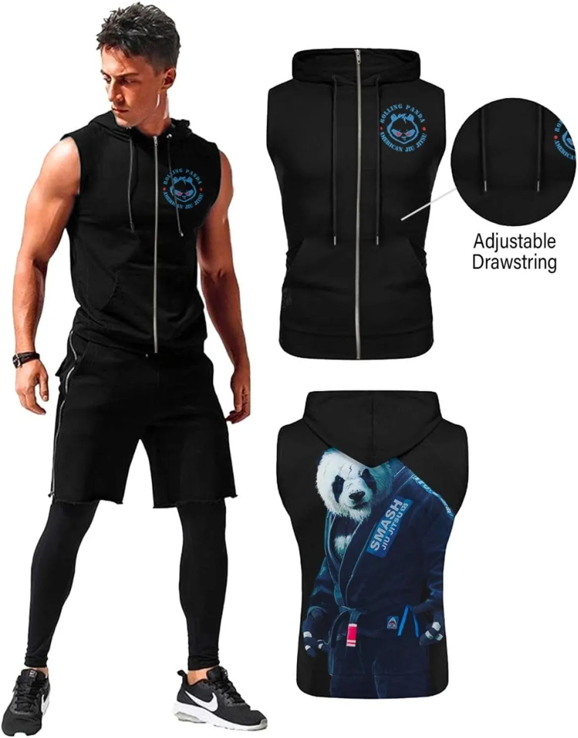 Desantiago - Mens Fashion Muscle Hooded Workout Hooded Tank Tops with Pocket Gym Training Zip Hoodies Sleeveless