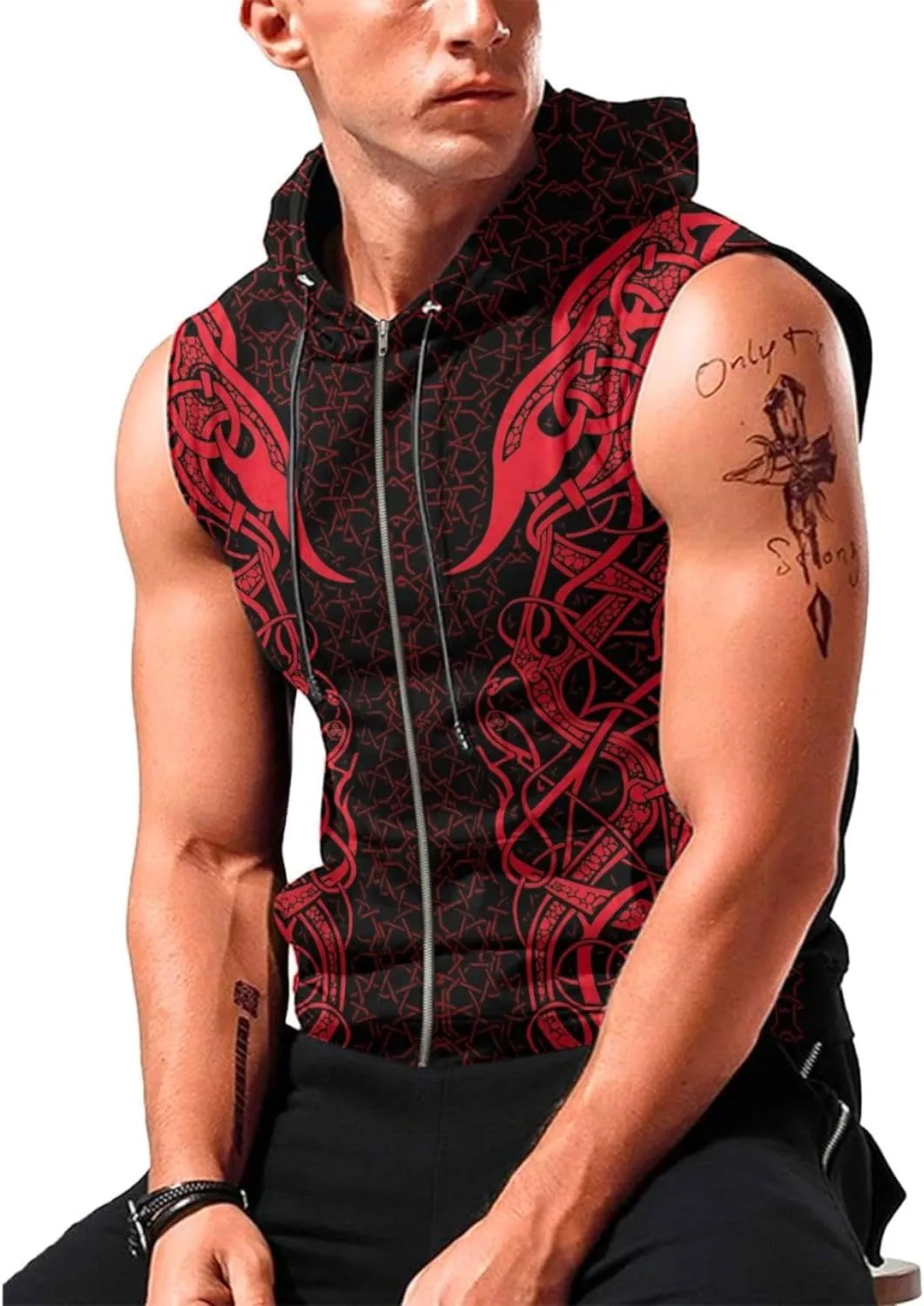 Desantiago - Mens Fashion Muscle Hooded Workout Hooded Tank Tops with Pocket Gym Training Zip Hoodies Sleeveless