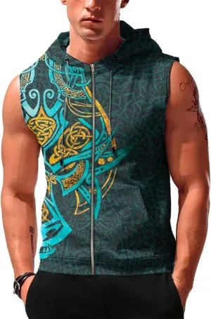 Desantiago - Mens Fashion Muscle Hooded Workout Hooded Tank Tops with Pocket Gym Training Zip Hoodies Sleeveless