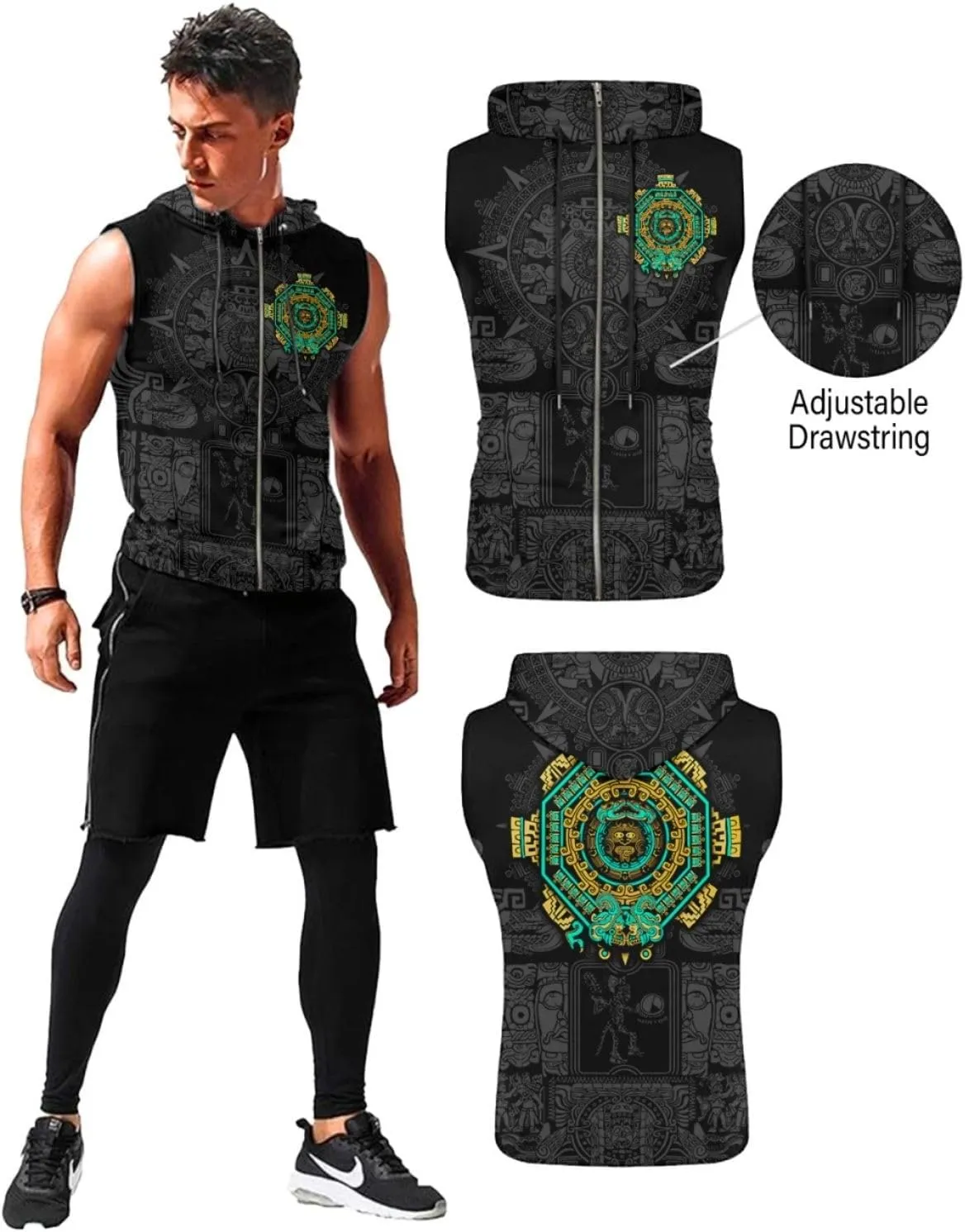 Desantiago - Mens Fashion Muscle Hooded Workout Hooded Tank Tops with Pocket Gym Training Zip Hoodies Sleeveless