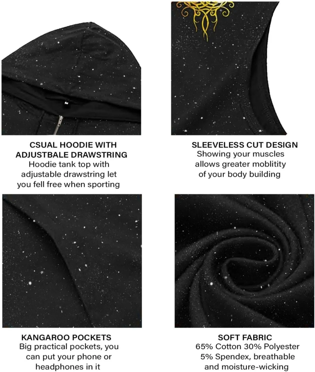 Desantiago - Mens Fashion Muscle Hooded Workout Hooded Tank Tops with Pocket Gym Training Zip Hoodies Sleeveless