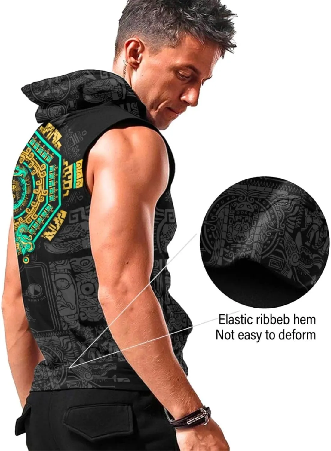 Desantiago - Mens Fashion Muscle Hooded Workout Hooded Tank Tops with Pocket Gym Training Zip Hoodies Sleeveless
