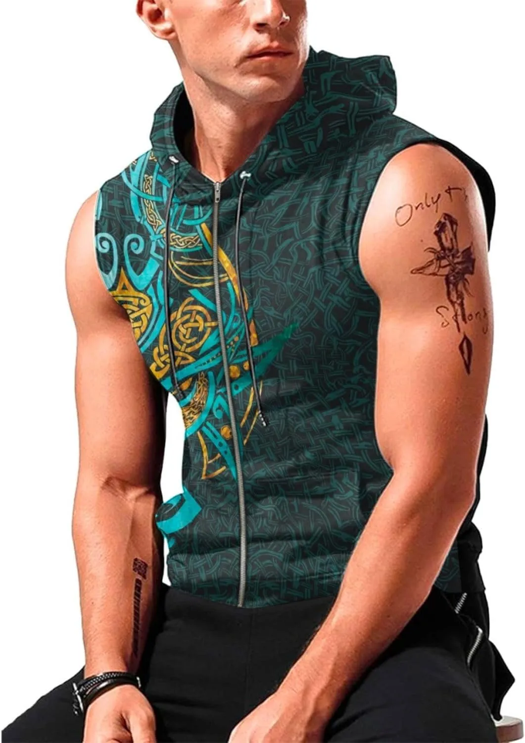 Desantiago - Mens Fashion Muscle Hooded Workout Hooded Tank Tops with Pocket Gym Training Zip Hoodies Sleeveless