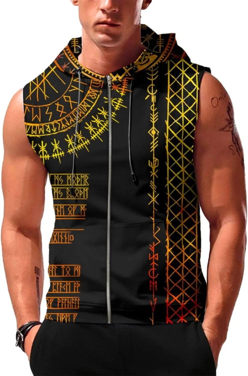 Desantiago - Mens Fashion Muscle Hooded Workout Hooded Tank Tops with Pocket Gym Training Zip Hoodies Sleeveless