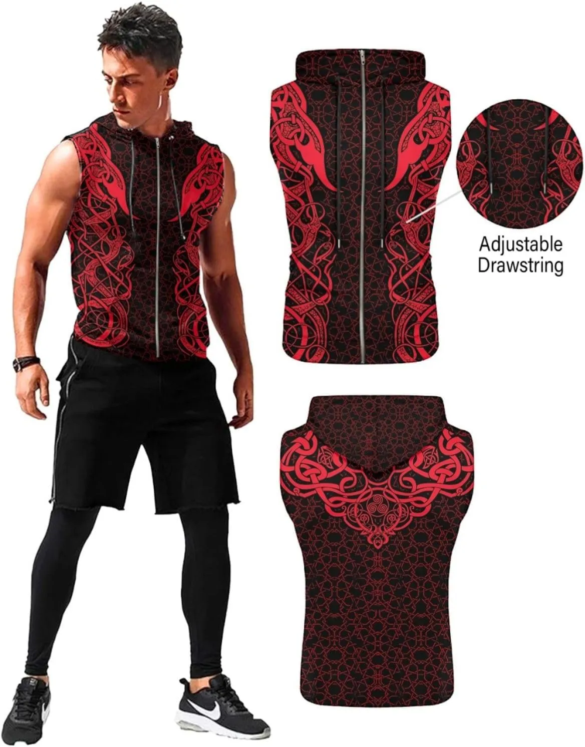 Desantiago - Mens Fashion Muscle Hooded Workout Hooded Tank Tops with Pocket Gym Training Zip Hoodies Sleeveless