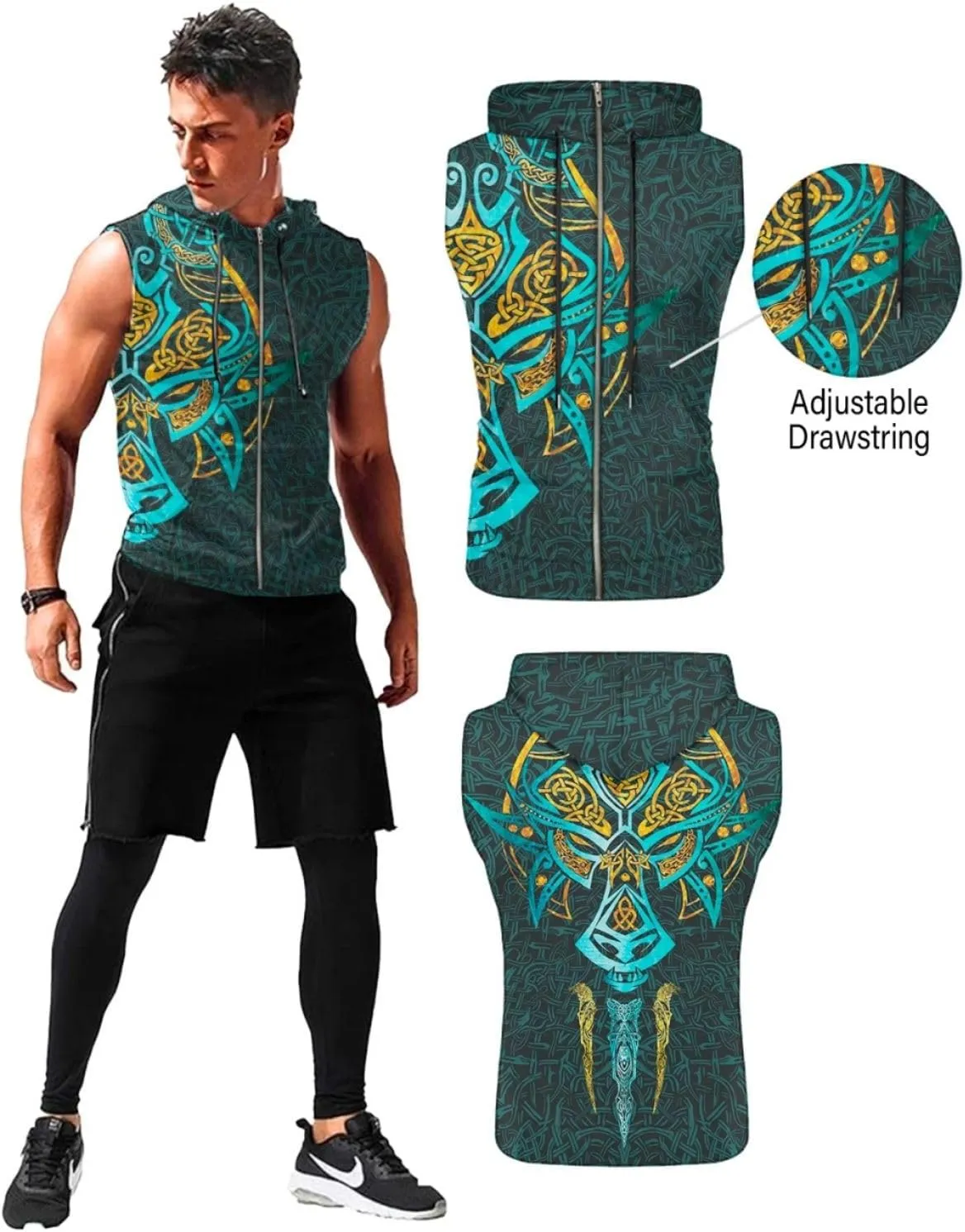 Desantiago - Mens Fashion Muscle Hooded Workout Hooded Tank Tops with Pocket Gym Training Zip Hoodies Sleeveless
