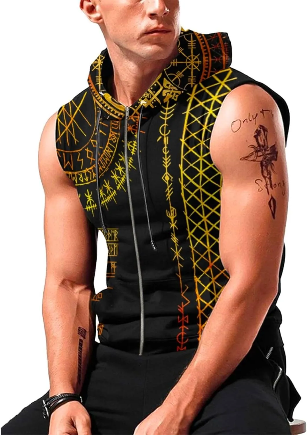 Desantiago - Mens Fashion Muscle Hooded Workout Hooded Tank Tops with Pocket Gym Training Zip Hoodies Sleeveless