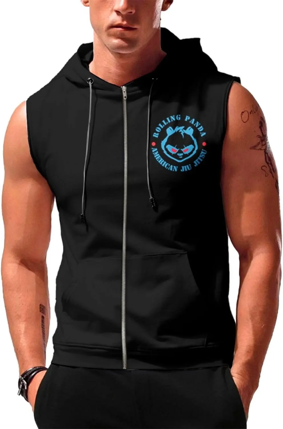 Desantiago - Mens Fashion Muscle Hooded Workout Hooded Tank Tops with Pocket Gym Training Zip Hoodies Sleeveless