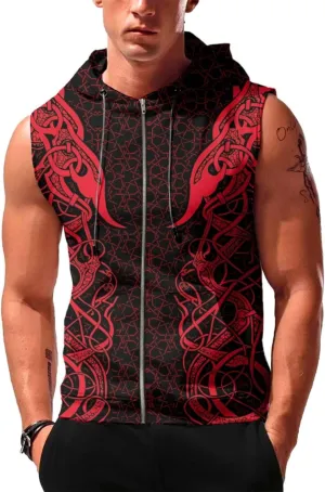 Desantiago - Mens Fashion Muscle Hooded Workout Hooded Tank Tops with Pocket Gym Training Zip Hoodies Sleeveless